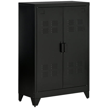 Metalen Opbergkast – Stalen Kast – Documentenkast – Archiefkast – Opbergkast Kantoor – Verstelbare Plank – Dubbele Magneetschuifdeuren – 75x33x110 cm – Zwart