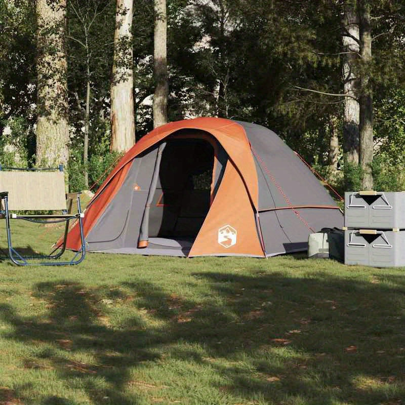 4-persoonstent – Kampeertent – Koepeltent – Iglo Tent – Festival Tent – Waterdicht Polyester – Stevig IJzeren Frame – Magnetische Sluitingen – Makkelijk Op te Zetten – Grijs-Oranje