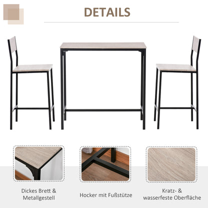 Barset – Barkrukken – Bartafel – Eettafel Set – Bistroset – Natuurlijk Hout – Zwart Metalen Frame – 2 Stoelen Met Rugleuning – Compact & Stijlvol