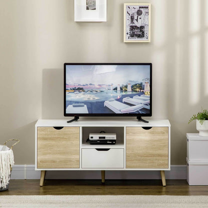 Tv Meubel – TV Kast – TV Meubel Lowboard – TV Dressoir – TV Cabinet – Wit Hout – 110x40x50 cm – Opbergruimte Met 2 Deuren