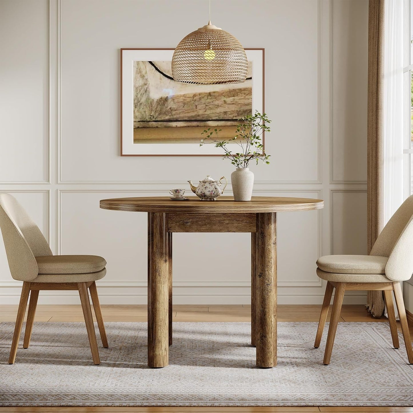 Eettafel – Ronde Tafel – Keukentafel – Eetkamertafel – Tafeltje – 99 cm Diameter – Stevige Rubberhout Poten – MDF Bruin Blad