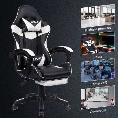 Gamingstoel – Gamestoel – Gaming Chair – Game Stoel – Bureaustoel – Ergonomisch – Met Voetensteun & Lendensteun – Zwart-Wit