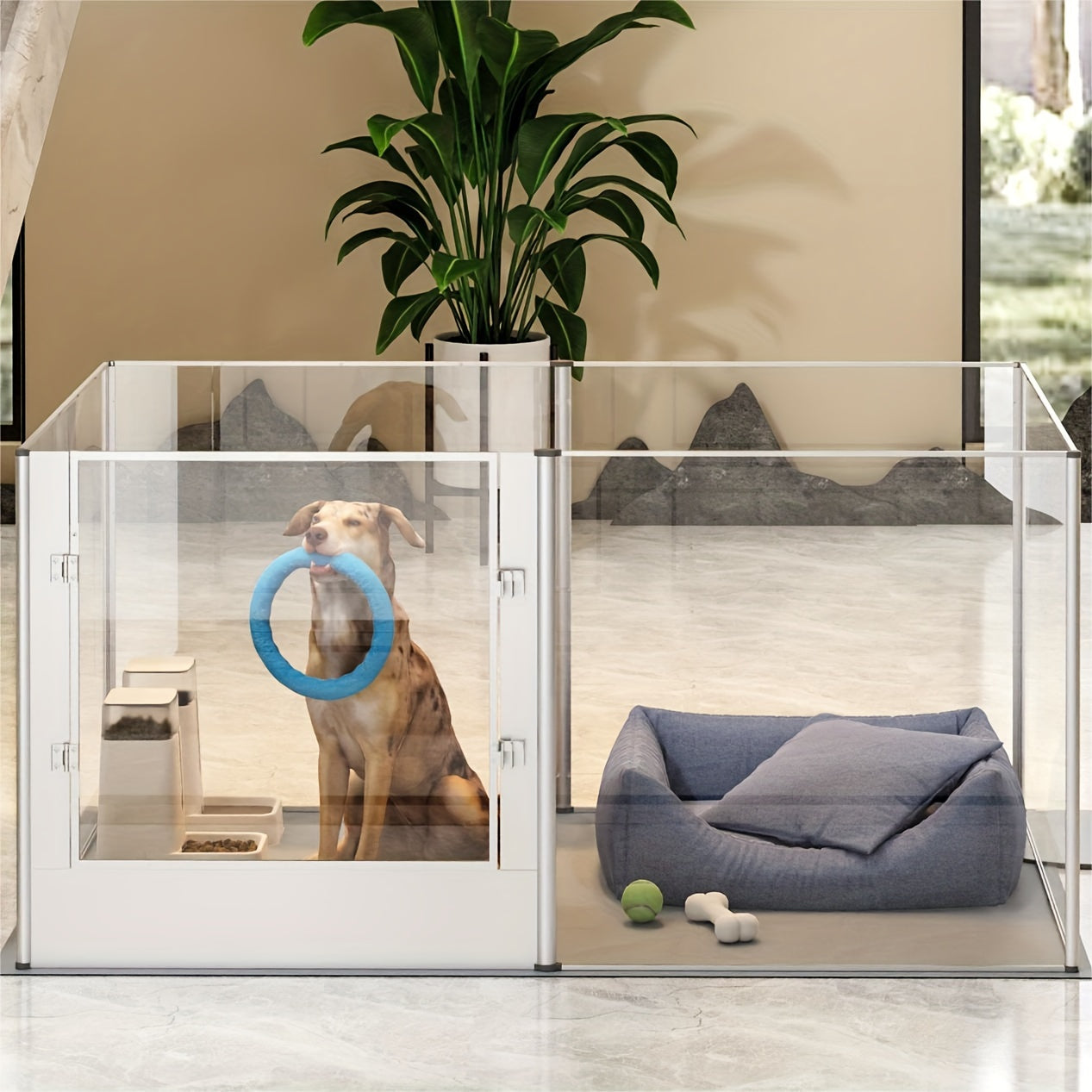 Dog Transparent Fence: Indoor Pet Playpen, Farrowing Fence, Acrylic + Aluminum Alloy, With Waterproof Birthing Pad, Waterproof, Height 80 Cm, Suitable For Puppies, Rabbits, Guinea Pigs