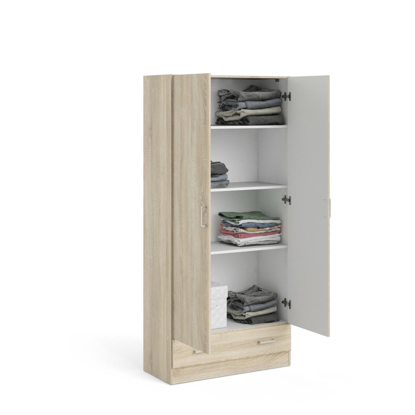 2-Deurs Kledingkast – Garderobekast – Linnenkast – Opbergkast – Slaapkamerkast – Quercia – Compact Formaat 79x36x170 cm – Melamine Houtlook
