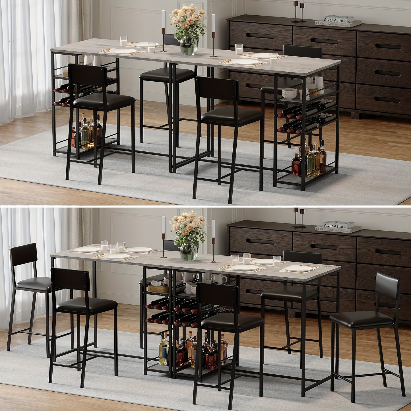 Eettafelset – Eetkamerset – Keukentafel – Zitgroep – Diningset – Compact Grijs – Met Gestoffeerde Stoelen – Opbergruimte – Metaal Frame