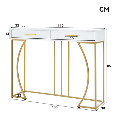 Dressoir – Buffetkast – Opbergkast – Kaptafel – Make-up tafel – Wit met gouden poten – Ruime opbergruimte 3,2 kuub – Duurzaam bamboe materiaal