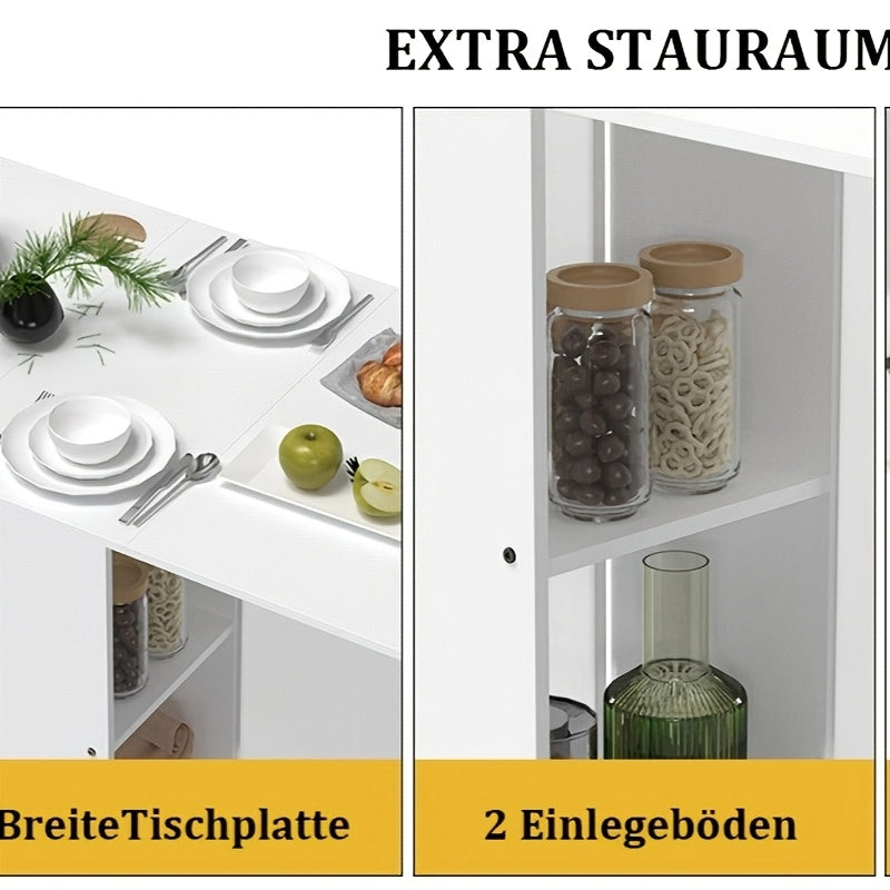 Inklapbare Eettafel – Opklapbare Tafel – Uitklapbare Tafel – Ruimtebesparende Tafel – Multifunctionele Werktafel – Met Lade en Opbergruimte – Grote Tafelplaat 109x71 cm – Wit MDF Krasbestendig