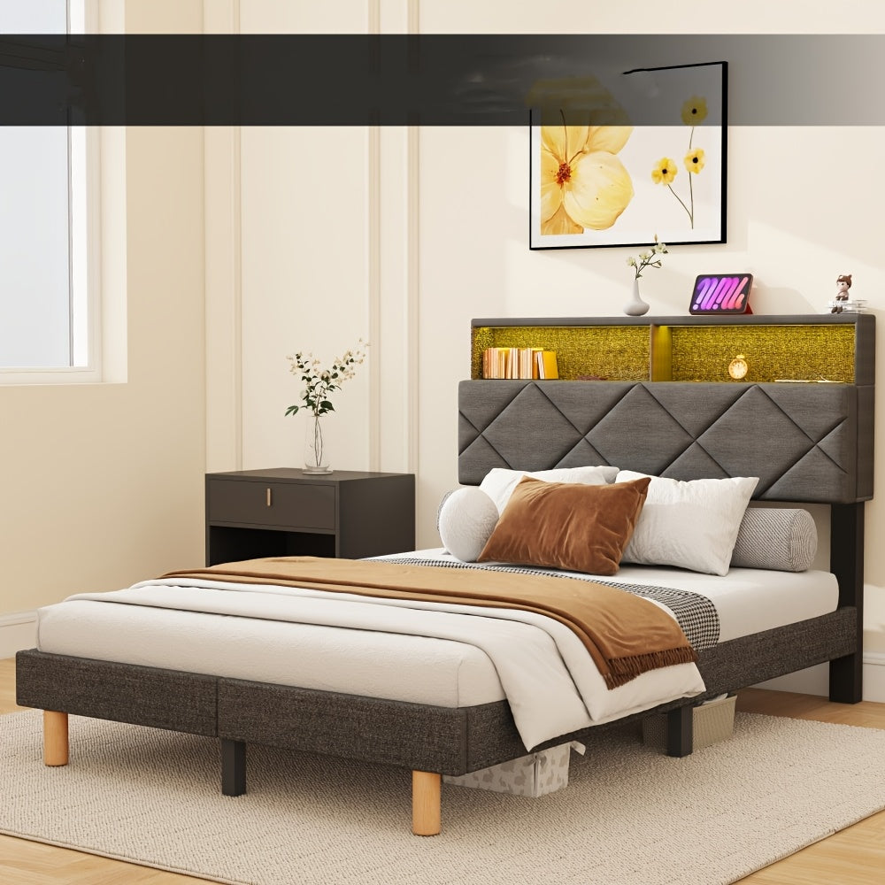 Bed – Ledikant – Slaapbed – Eenpersoonsbed – Tweepersoonsbed – 90x200 cm – Zacht Gevoerd Hoofdbord – Duurzame Lattenbodem