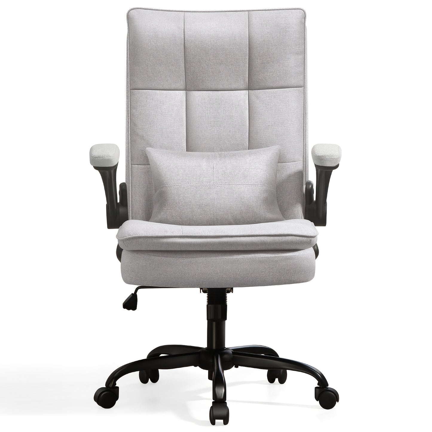 Ergonomische Bureaustoel – Bureaustoel – Werkstoel – Computerstoel – Bureaukruk – XXL Breed Zitvlak – Metalen Frame – Hoge Rugleuning – Lendensteun – Grijs S