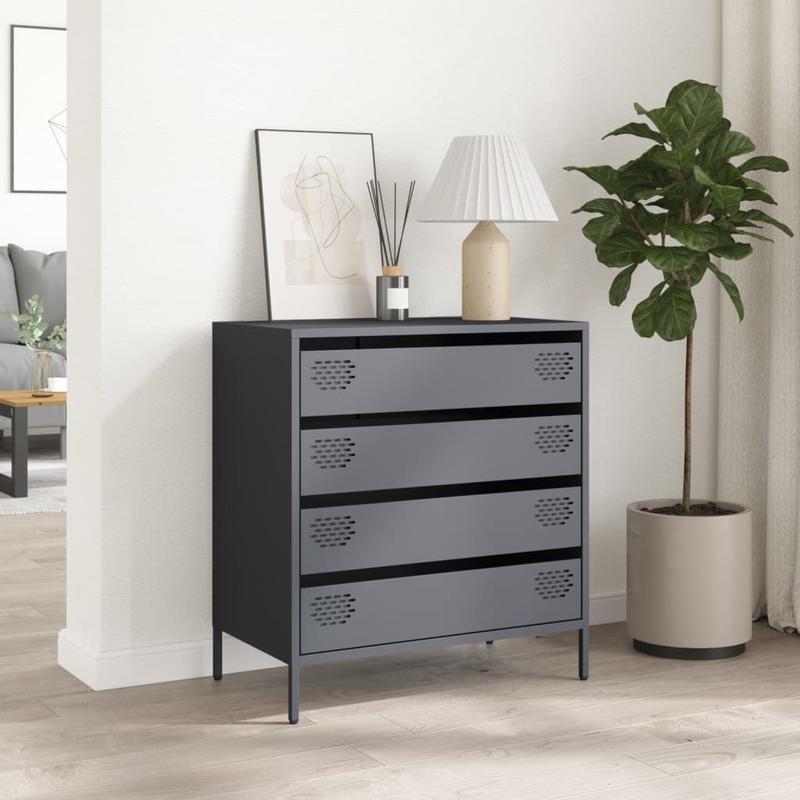 Modern Minimalist Sideboard Cabinet - Cold-Rolled Steel Construction, 3 Drawers, Heavy-Duty Storage for Living Room, Office, Dining Area - Easy Assembly Required - Anthracite Grey Finish, Living Room Storage