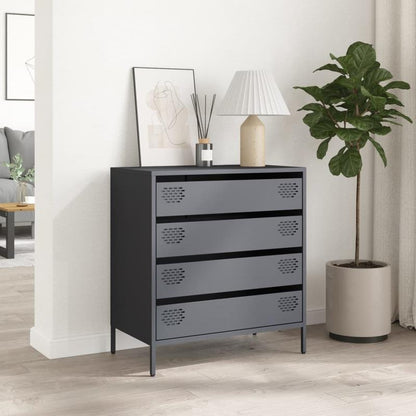 Modern Minimalist Sideboard Cabinet - Cold-Rolled Steel Construction, 3 Drawers, Heavy-Duty Storage for Living Room, Office, Dining Area - Easy Assembly Required - Anthracite Grey Finish, Living Room Storage