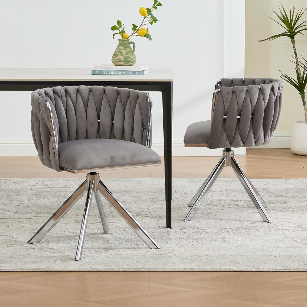 Velvet Dining Chairs, Featuring a Sturdy and Durable Metal Frame, 180° Swivel Function, and Ergonomic Back Support, Offer a Soft and Luxurious Feel, Perfect for Lounge Areas (set of Two).