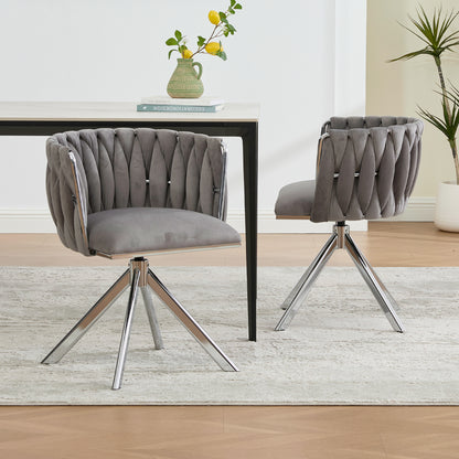 Velvet Dining Chairs, Featuring a Sturdy and Durable Metal Frame, 180° Swivel Function, and Ergonomic Back Support, Offer a Soft and Luxurious Feel, Perfect for Lounge Areas (set of Two).