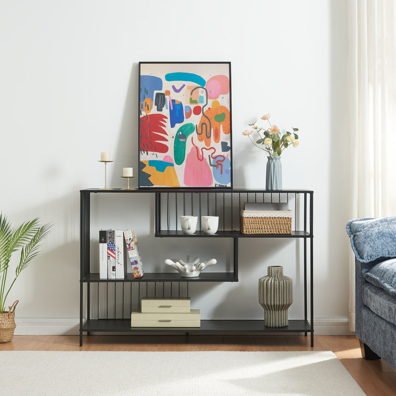 Sidetable – Consoletafel – Wandtafel – Haltafel – Dressoir – Zwart Metaal – 120x33x80 cm – Met 3 Open Planken