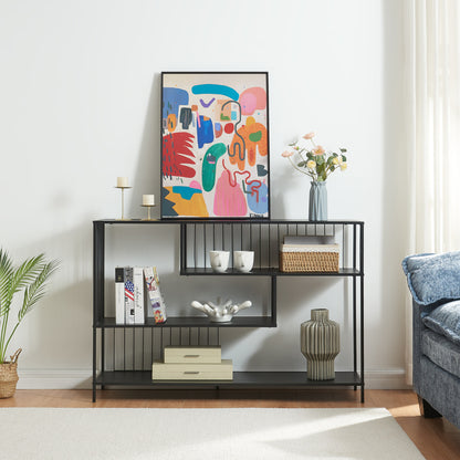 Sidetable – Consoletafel – Wandtafel – Haltafel – Dressoir – Zwart Metaal – 120x33x80 cm – Met 3 Open Planken