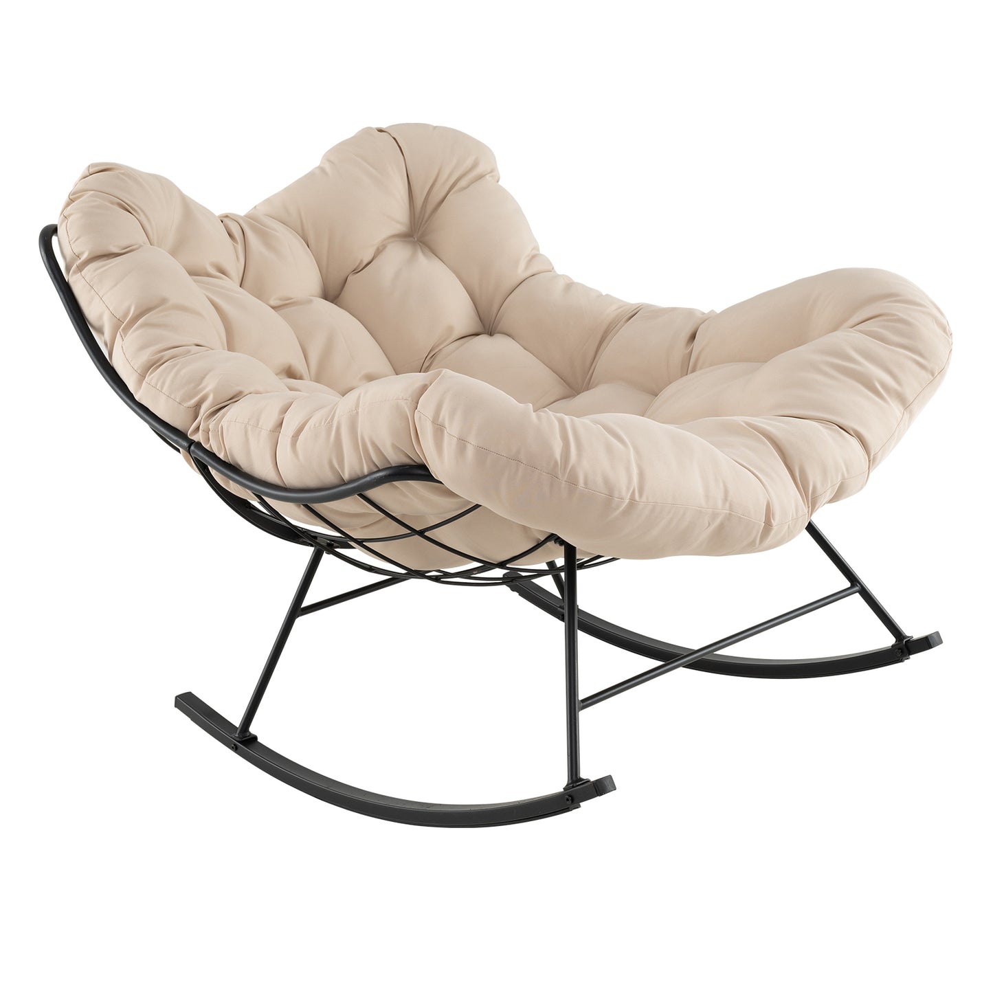 Schommelstoel – Relaxstoel – Hangstoel – Papasan Stoel – Rotan Stoel – Oversized Egg Chair – Met Comfortabele Gevoerde Kussen – Met 450 Kg Sterk Metaal Frame – Beige