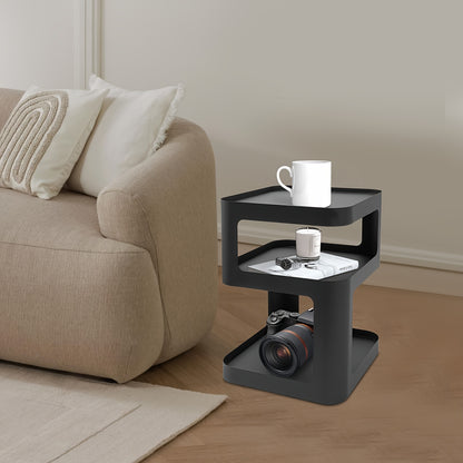 Nachtkastje – Bijzettafel – Ladekastje – Houten Kastje – Wandkast – 3 Lagen – Zwart Metalen Carbonstaal – Compact 40x40x55 cm