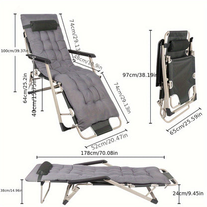 Tuin- en Ligstoel – Comfortabele Loungestoel met Dikke Zitting – Ideaal voor Tuin, Balkon, Zwembad of Strand – Grijs