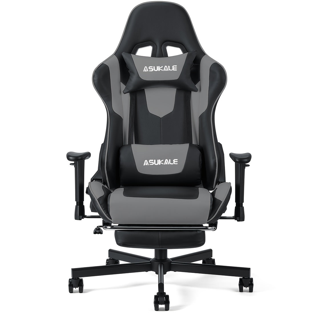 Gamingstoel – Gamestoel – Gaming Chair – Bureaustoel – Game Stoel – Ergonomisch Met Voetensteun – Verstelbare Hoogte En Lendensteun – PU Kunstleer Met 5-Wiel Onderstel – Grijs