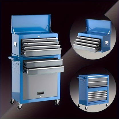8-Laden Metalen Gereedschapskast – Tool Cabinet – Werkplaatskast – Gereedschapsbox – Gereedschapsopbergkast – Hoge Capaciteit – Vergrendelbare Wielen – Blauw
