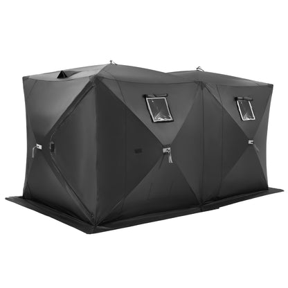 IJsvisserstent – IJshut – Vistuinhuis – Schuilhut – Vis Shelter – Zwart – Pop-up Tent – 6-8 Personen – Waterdicht 300D Oxford Polyester – Inclusief 12 IJsankers en 6 Windlijnen