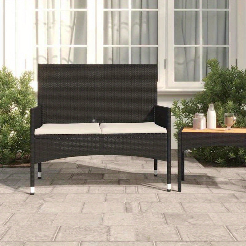 Tuinbank 2-Zits – Buitenbank – Balkonbank – Zithoek – Loungebank – Hoogwaardig Resin Wicker – Weerbestendige Kussens Zwart