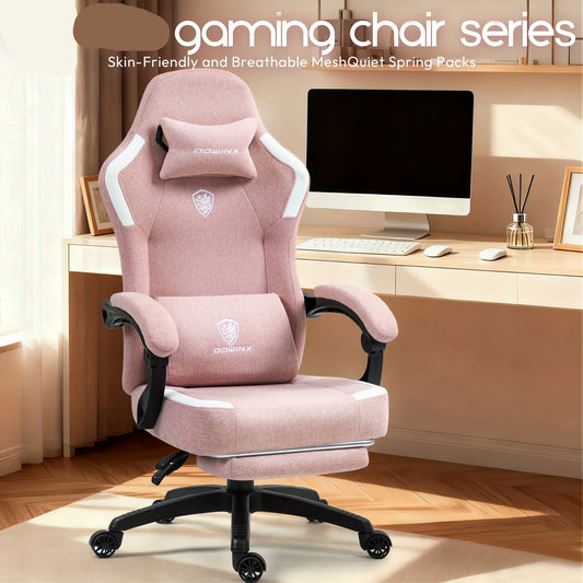Gamingstoel – Bureaustoel – Computerstoel – Gamerstoel – Office Chair – Ergonomisch Met Hoofd- En Lendensteun – Verstelbare Hoogte En Rugleuning – Roze