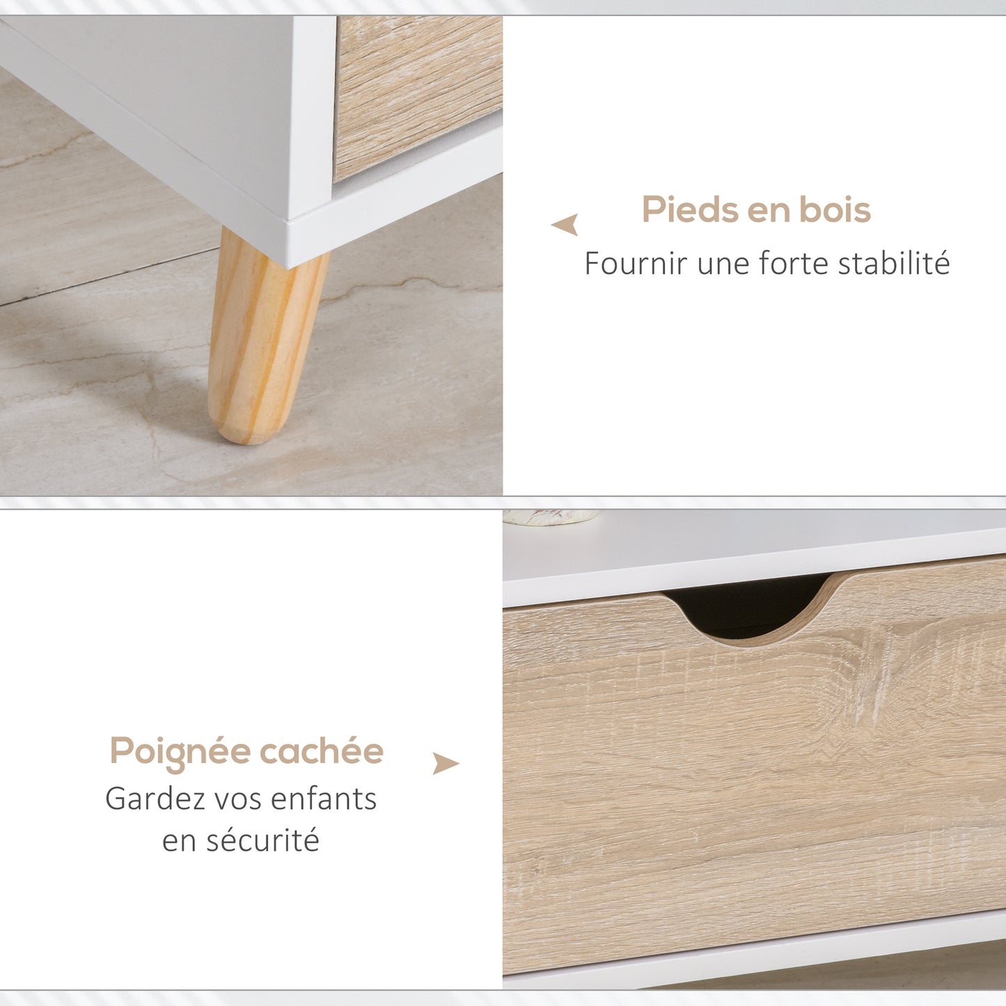 TV-meubel – TV-kast – Lowboard – Woonkamermeubel – Entertainmentmeubel – Scandinavisch design – 2 Lades – Licht Eiken Wit