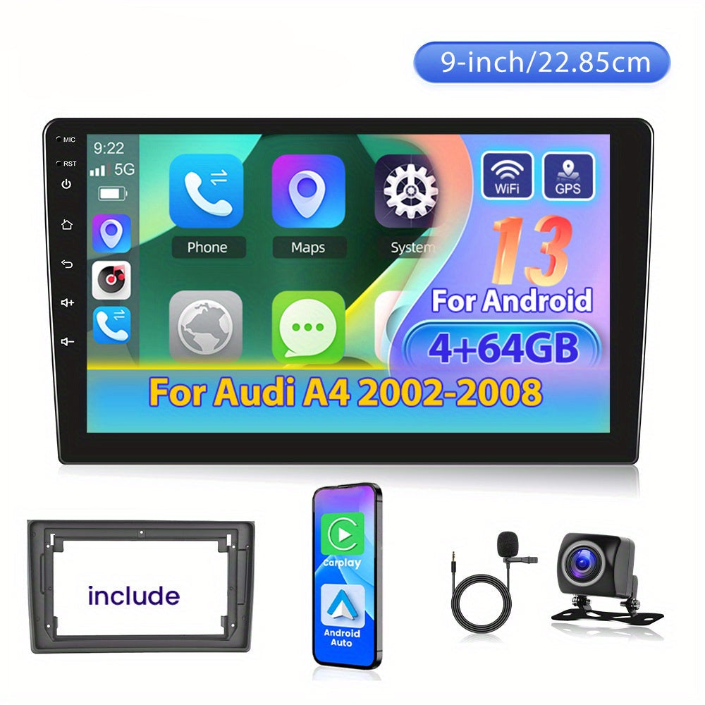 Autoradio – Autobluetooth – Carplay Radio – Multimedia Systeem – Navigatie – 9 Inch HD Touchscreen – Draadloos CarPlay & Android Auto – Stuurwielbediening – WiFi – Voor Audi A4 2002-2008