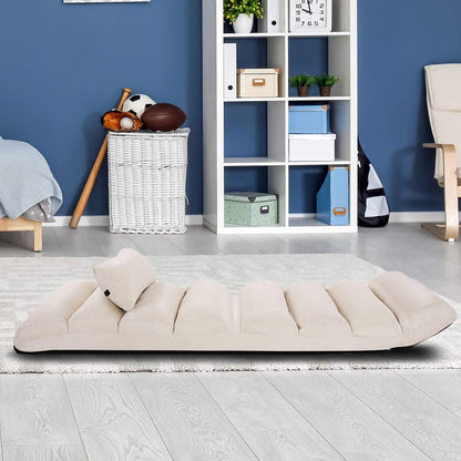 Relaxabele Vloerstoel – Opvouwbare Zitstoel – Floor Lounger – Vloersofa – Verstelbare Rugleuning – Zachte Foam Bekleding – Beige