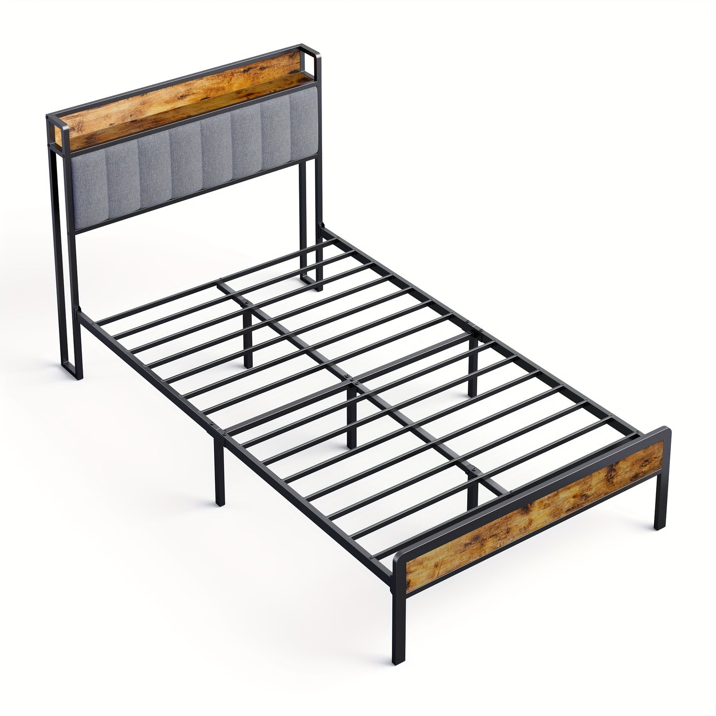 Bedframe – Bedbank – Eenpersoonsbed – Opbergbed – Gestoffeerd Bed – Lichtgrijs – Met Metalen Frame – Houten Lattenbodem – 120x200 cm – Comfortabel Hoofdeinde