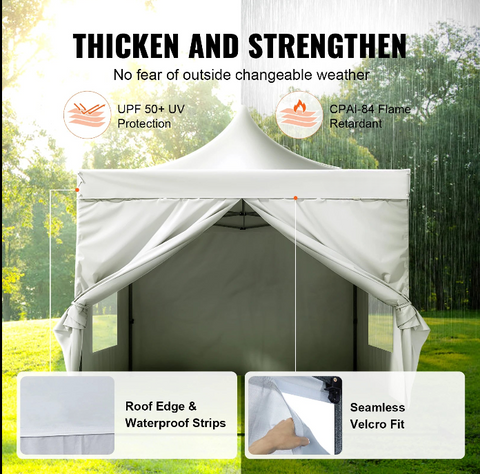 Partytent - Shelter tent 10x10ft - Polykatoen - Eenvoudig Opzetten - Aerodynamisch design - Verwijderbare zijwanden - UV Bestendig - Waterdicht - Wit - QUORE