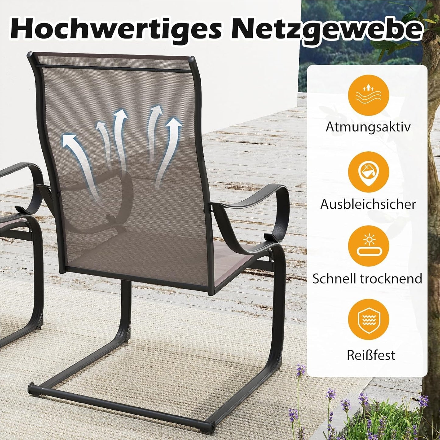 Tuinstoelen Set 2 Stuks – Tuinstoelen Met Hoog Rugleuning – Schommelstoelen – Tuinligstoelen – Terrasstoelen – Ademend Meshmateriaal – Verstelbare Rugleuning