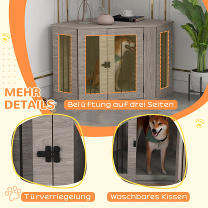 Space-Saving Corner Dog Crate with Secure Latch door - Sturdy Construction, Matte Brown Finish - Ideal for Medium Dogs - Includes Pet Mat - Modern Home Decor Crate for Living Room, Bedroom, Office - Easy-Clean Surfaces, Room