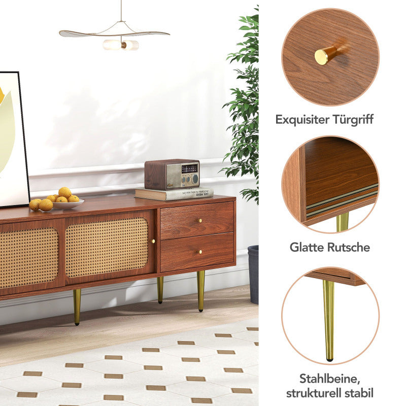 TV-meubel – Tv-Meubel Met Laden – Tv-Kast – Salontafel – Media Meubel – Walnoot Afwerking – Stevige Metalen Poot – 160x40x60 cm