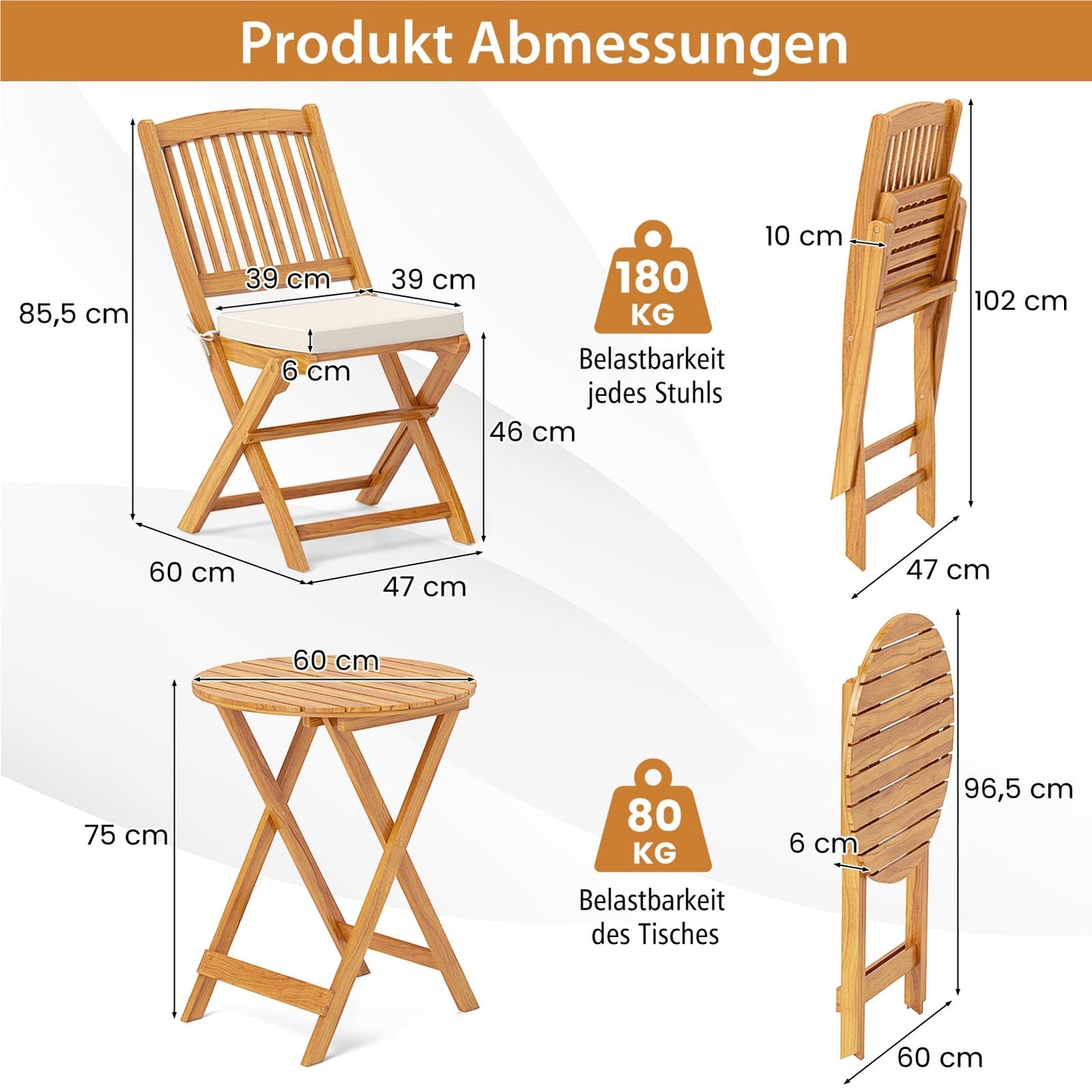 Balkonset – Bistroset – Tuinset – Loungeset – Diningset – 3-delig Inklapbaar – Duurzaam Acaciahout Met Kussens