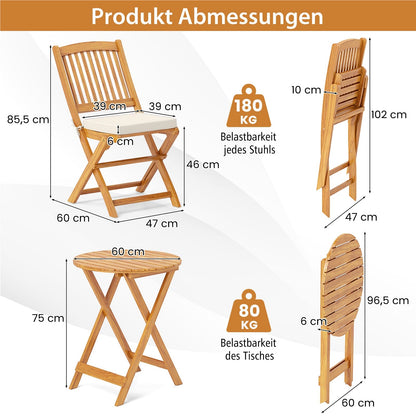 Balkonset – Bistroset – Tuinset – Loungeset – Diningset – 3-delig Inklapbaar – Duurzaam Acaciahout Met Kussens
