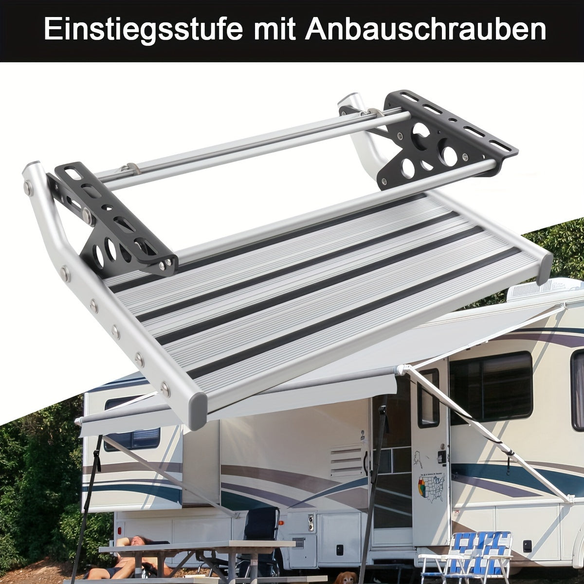 Opstap Caravan – Instaptrap Camper – Inklapbare Trede Motorhome – Reistrap Caravan – Aluminium Opstap – Draagvermogen 150 Kg – Compact En Roestvrij
