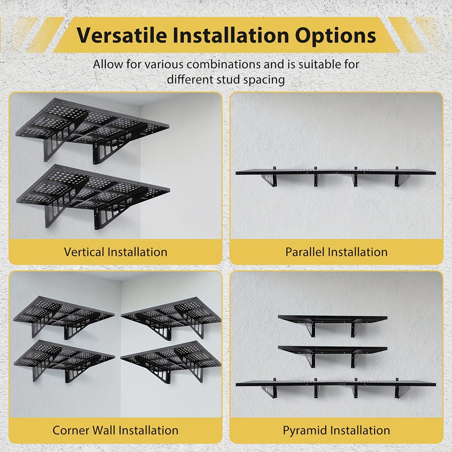2-Pack Heavy-Duty Metal Garage Storage Shelving System - 50.8cm x 121.92cm Tall Heavy-Duty Steel Frame with 254.01 KG/Shelf Capacity, 4-Tier Floating Wall Shelves with Hardware & Hooks Included, Space-Saving Vertical Design f