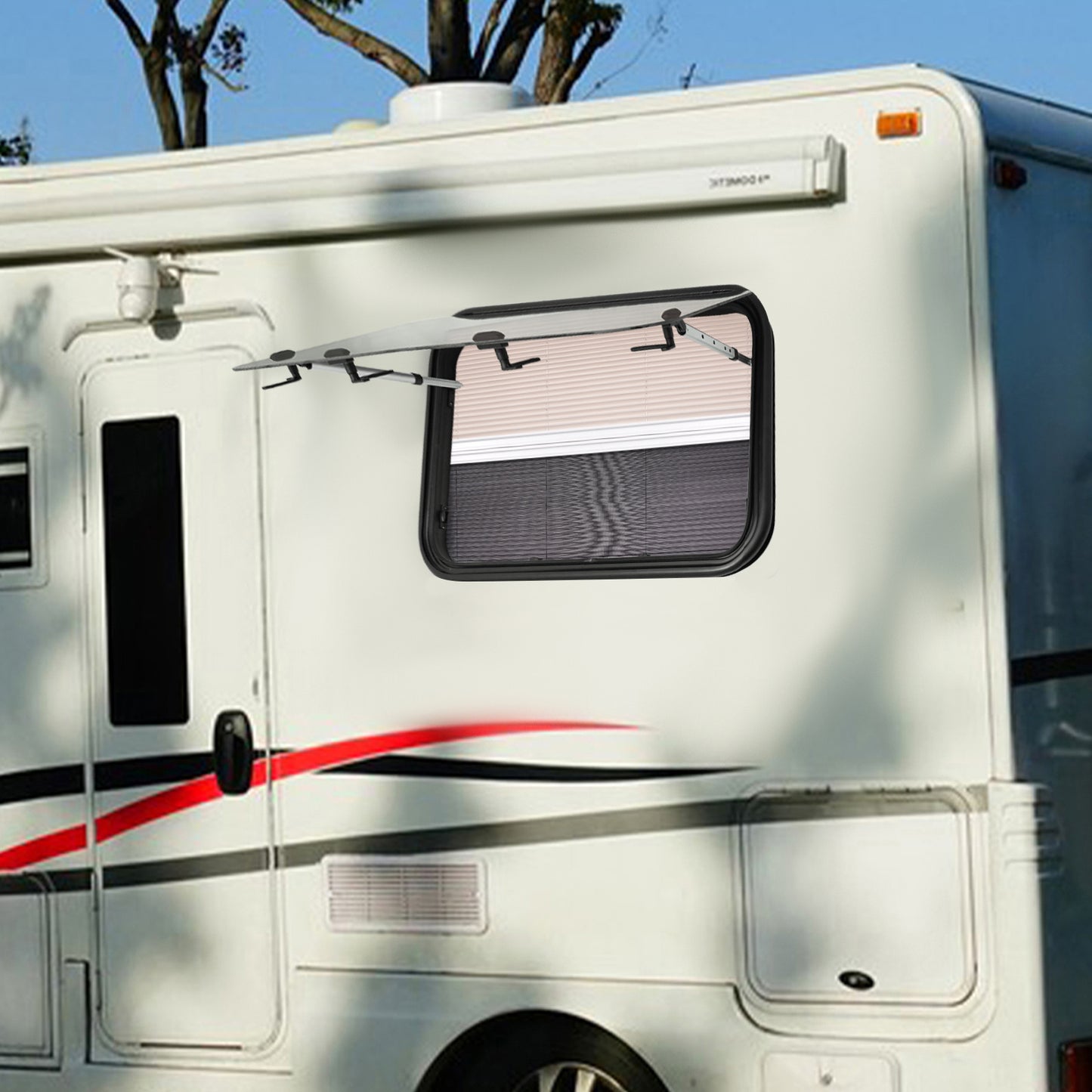 Camperraam – Nooduitgang Raam – Push-Out Raam – Uitzetraam – Caravanraam – 90x55cm – Gehard Glas – Eenvoudige Hendelbediening