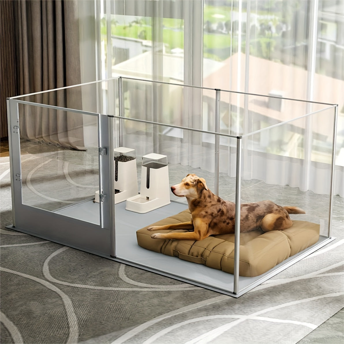 Dog Transparent Fence: Indoor Pet Playpen, Farrowing Fence, Acrylic + Aluminum Alloy, With Waterproof Birthing Pad, Waterproof, Height 80 Cm, Suitable For Puppies, Rabbits, Guinea Pigs