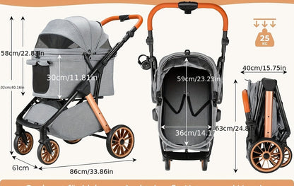Hondenbuggy – Dierenwagen – Huisdierenwagen – Kattenbuggy – Opvouwbare Buggy – Zwart – Inklapbaar Met Eén-Klik – Verstelbaar Handvat – Voor Huisdieren Tot 25 Kg