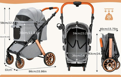 Hondenbuggy – Huisdierenwagen – Kattenbuggy – Wandelwagen – Pet Stroller – Inklapbaar One-Touch – Verstelbare Handgreep – Tot 25 kg – 4x 360° Rubber Wielen