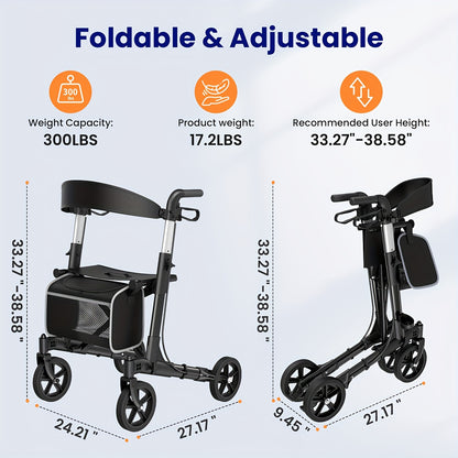 Rollator – Loopwagen – Wandelrek – Mobiliteitshulpmiddel – Rollatorstoel – Opvouwbaar – Lichtgewicht Aluminium – Grote 20,32 cm Wielen Voor Allerlei Terrein