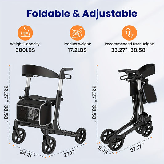 Rollator – Loopwagen – Wandelrek – Mobiliteitshulpmiddel – Rollatorstoel – Opvouwbaar – Lichtgewicht Aluminium – Grote 20,32 cm Wielen Voor Allerlei Terrein