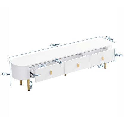 TV Meubelset – Tv Meubel – Salontafel – Lowboard – Woonkamermeubel – Afgeronde Vormen – Gouden Accenten – MDF Wit – Ruime Lades