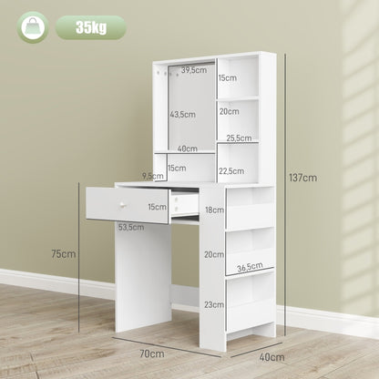 Make-up tafel – Kaptafel – Make-up bureau – Dressoir – Schoonheidstafel – Grote spiegel – Melamine spaanplaat – Compact formaat – Witte uitvoering
