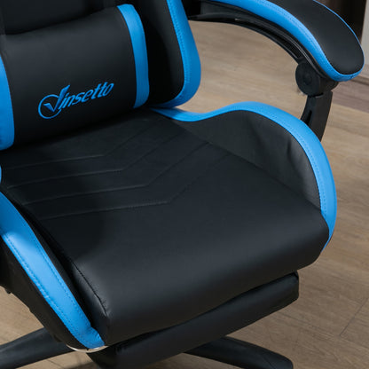 Gamingstoel – Gamestoel – Gaming Chair – Bureaustoel – Game Stoel – Verstelbare Hoogte – Inklapbare Voetsteun – Zwart/Wit – 360° Draaibaar – Ergonomische Rug- en Nekkussen