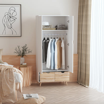 Kledingkast – Garderobekast – Opbergkast – Slaapkamerkast – Witte Kast – Scandinavisch Design – 80x40x180 cm – Melamine Coating