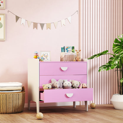 Kinderladekast – Opbergkast Kinderkamer – Ladekast Speelgoed – Kledingkast Kind – Kast Roze Wit – 3 Ruime Lades – Kindvriendelijk Veilig Design